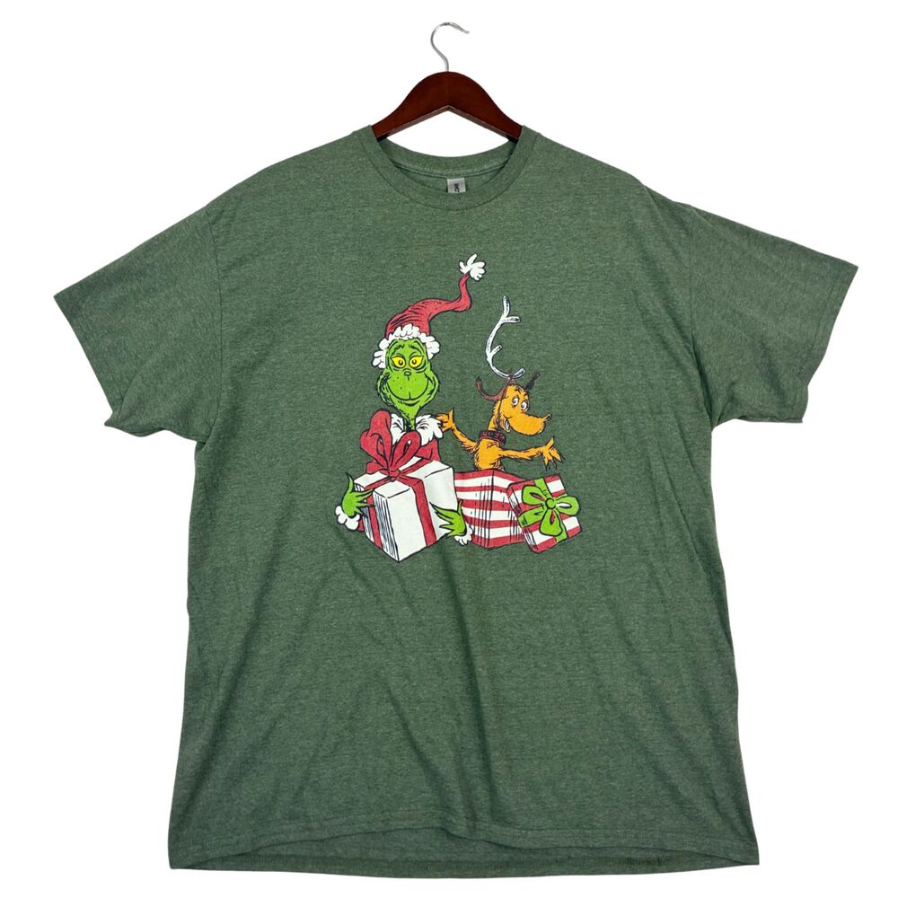 Dr Seuss Grinch Christmas T-Shirt Mens XL Green Heavy Cotton Holiday Graphic Tee